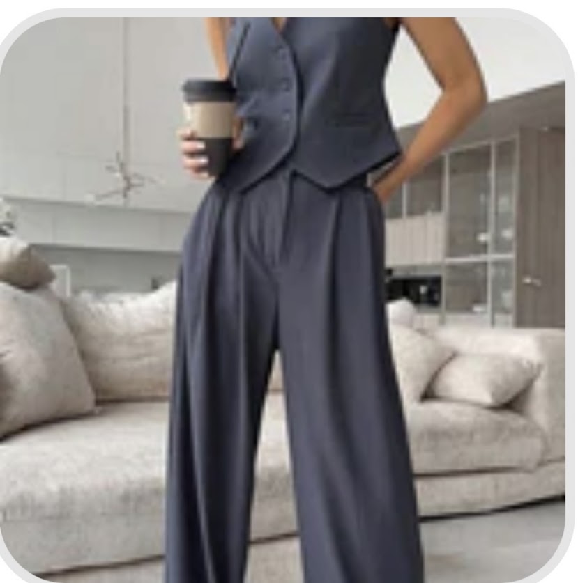 Dark Grey Two Piece Pants and Vest -At Evergrace by Cestlavie, women’s fashion boutique attire for professional wear.