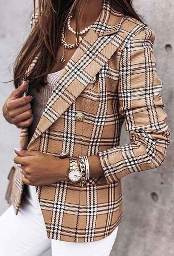 Plaid Print Blazer from Evergrace for women’s boutique wear