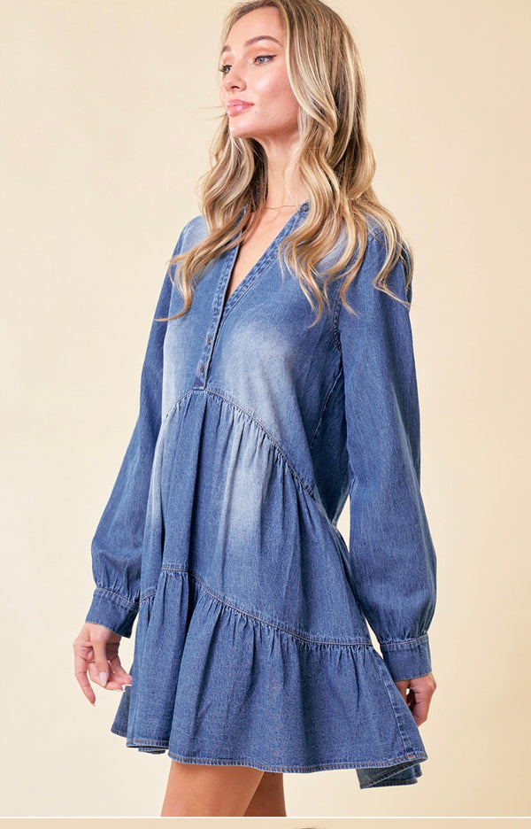 Tiered Denim Mini Dress from women’s boutique collection