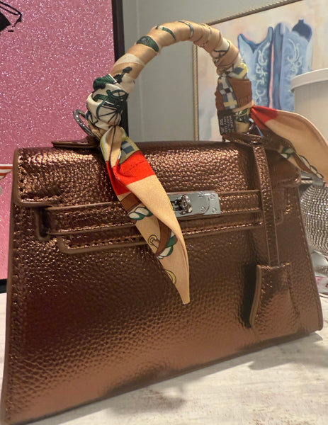 Copper Crossbody Tote with Neck Scarf - Evergrace by C'estlavie, stylish accessory from women's boutique for casual or elegant outfits.