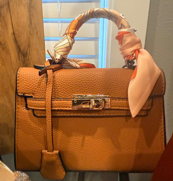 Orange Tote Crossbody with Neck Scarf - Evergrace by C'estlavie, trendy women’s clothing from a women’s boutique.