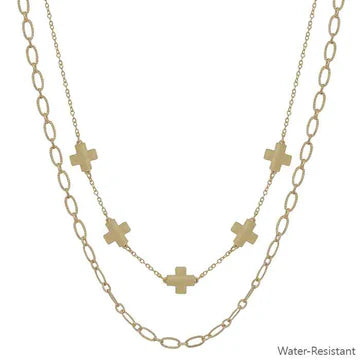 Water Resistant Gold Cross with Chain Layered 16"-18" Necklace - Evergrace by Cestlavie in women's boutique jewelry