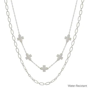 Water Resistant Gold Cross with Chain Layered 16