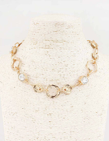 Gold Textured Necklace with Clear Stone 16"-18" Necklace - Evergrace By Cestlavie, boutique jewelry for women’s fashion
