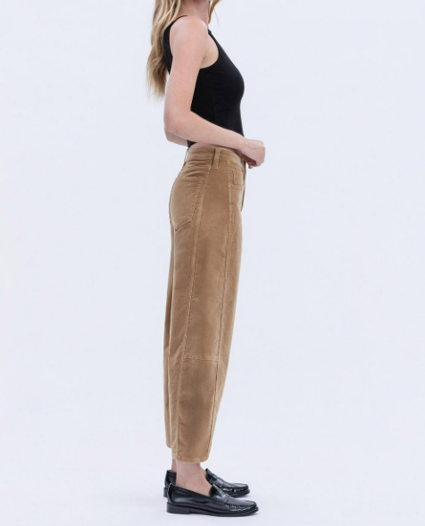 High Rise Corduroy Barrel - Evergrace by Cestlavie in profile, women's boutique fashion.