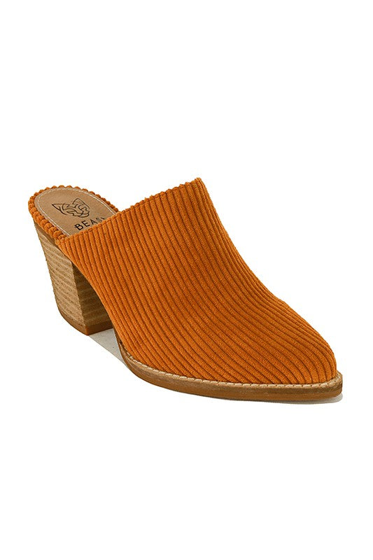 ANGELA-01-SLIDE HIGH HEEL MULE in corduroy fabric, stylish women’s fashion for ladies clothing boutique.
