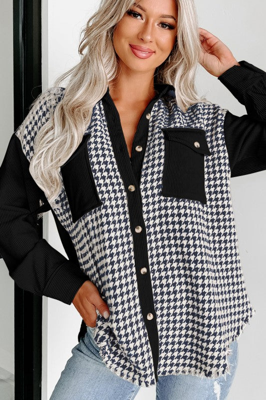Houndstooth Corduroy Patchwork Flap Pocket Jackets from women’s boutique