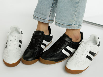Blaster Casual Striped Lace-Up Sneakers in black and white