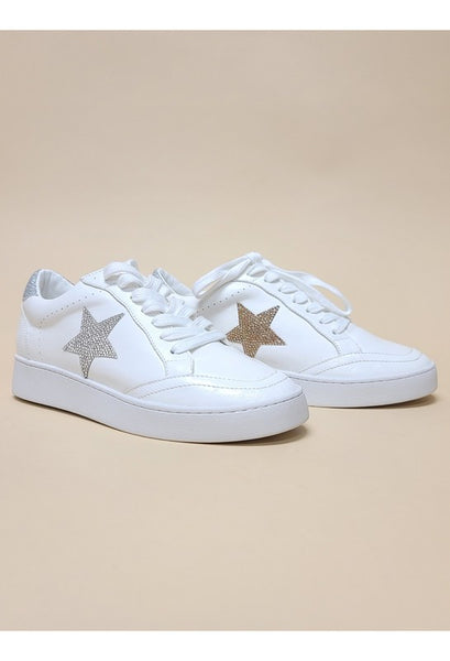 AUTUMN-CLASSIC SNEAKERS in white with rhinestone star embellishment, perfect for trendy women’s clothing from the women’s boutique.