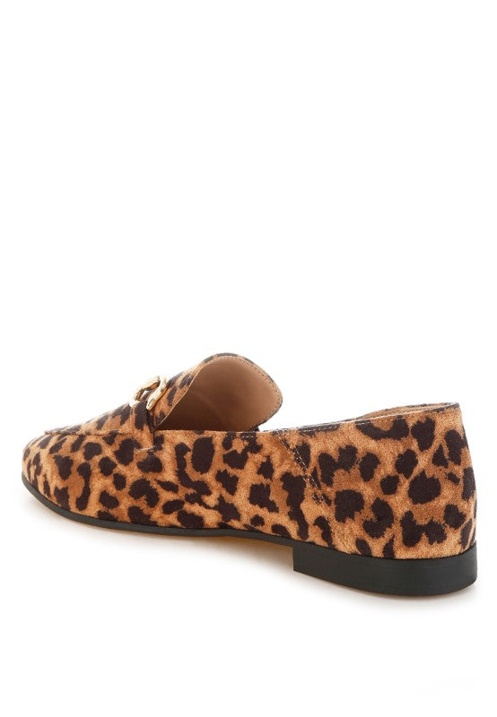 Noltas Horsebit Embellished Flat Loafers in leopard print.