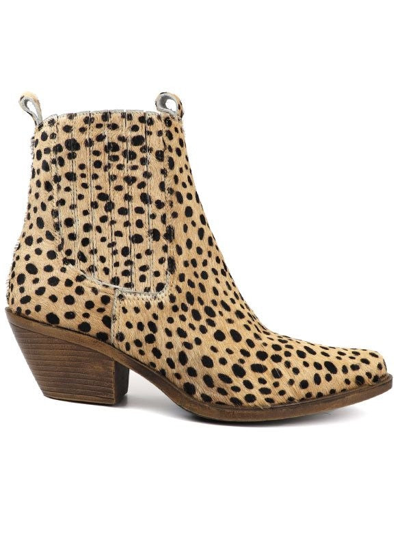 Chelsea Western Fashion Bootie in spotted pattern, perfect for women’s boutique and trendy ladies fashion.
