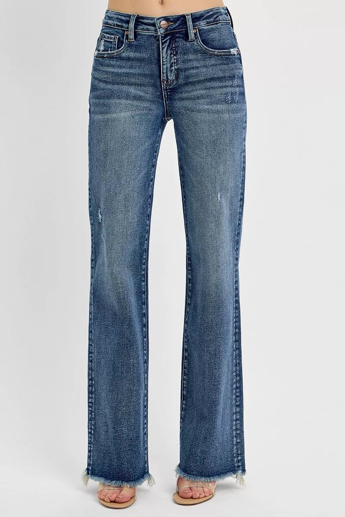 RISEN Full Size Tummy Control High Rise Long Straight Jeans and in Plus Size, stylish women’s clothing in a women’s boutique.