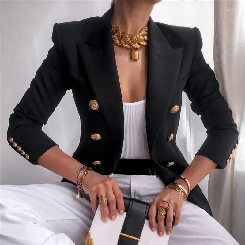 Elegant Women's Winter Suit Blazer - Double Breasted Coat, Slim Fit, Long Sleeve Office Jacket, Fashionable Business Attire