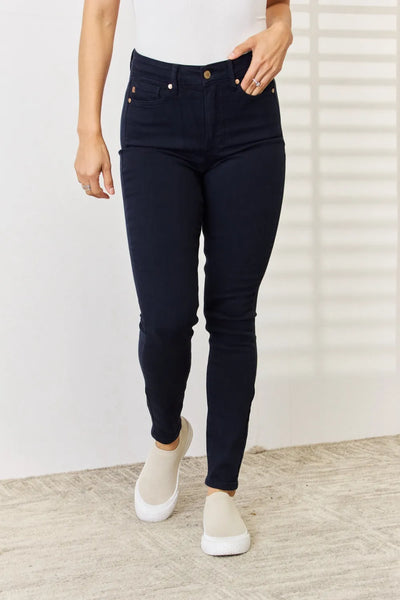 Judy Blue Full Size Garment Dyed Tummy Control Skinny Jeans for women’s fashion at a women’s boutique.
