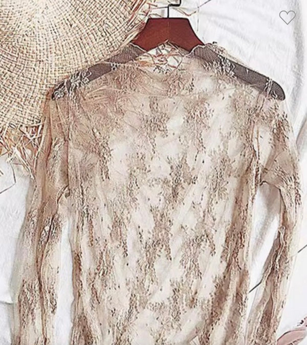 Turtleneck Sheer Lace Mesh Blouse Shirt